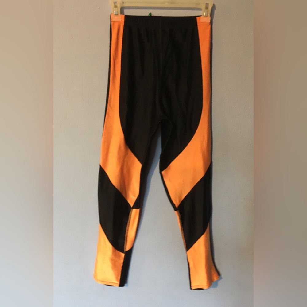 Shiny Orange Black Tights (Previously Used As Pro Wrestling Gear) Sz Large